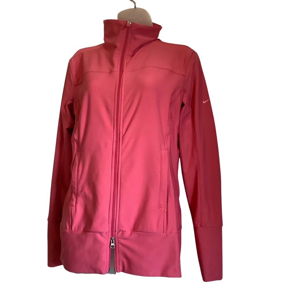 Nike Fit Dry Womens Full Zip Track Jacket Pink Mock Neck Activewear 257905-600 L